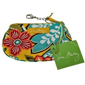 VERA BRADLEY FLORAL COIN PURSE POUCH WALLET 3" x 6" WITH ZIPPER CLOSURE